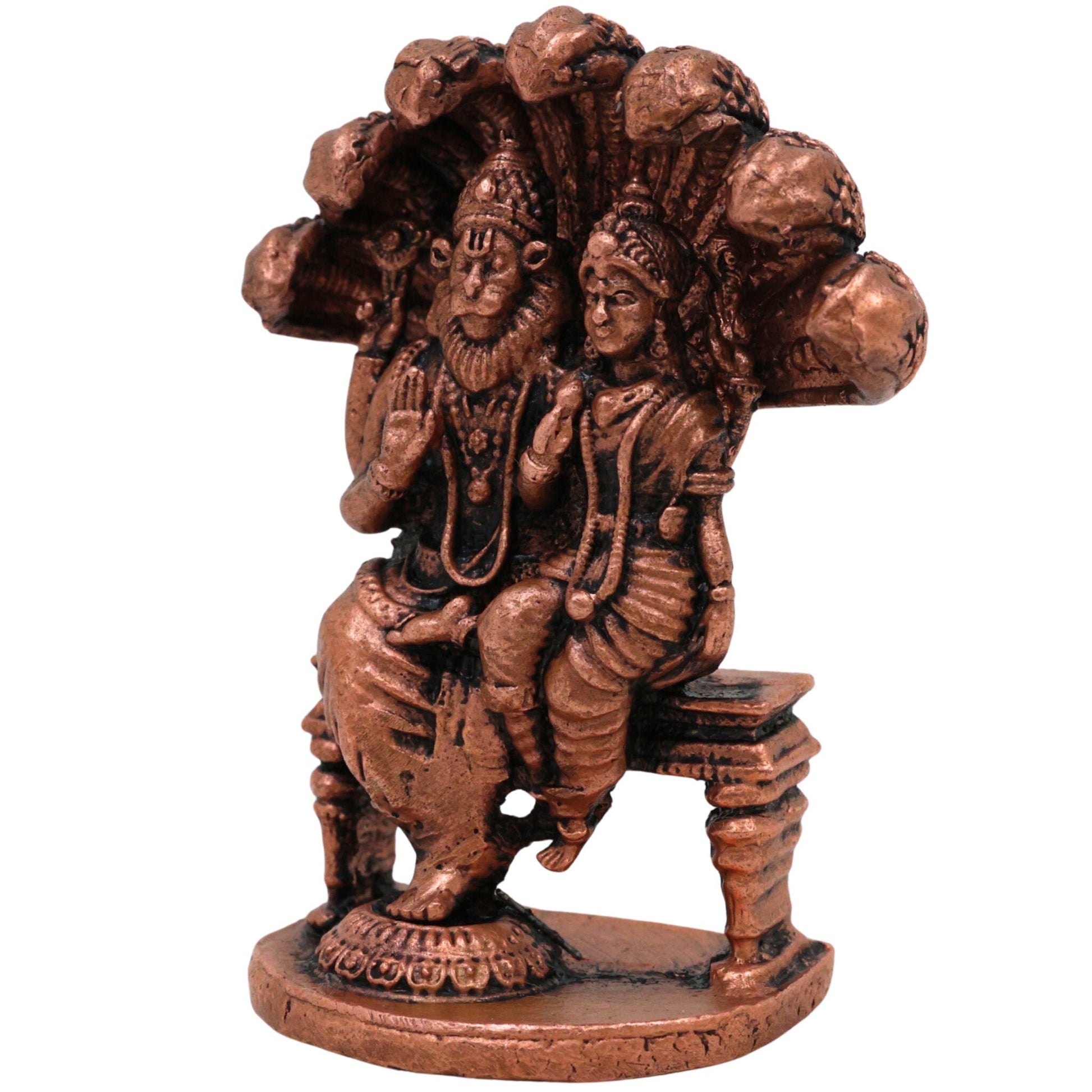 Copper Lakshmi Narasimha Idol, Tamra Narasimha Lakshmi Murti, Handcrafted Mahalakshmi Narasimha Statue for Pooja, Temple & Home Decor, Brown, 2.5 Inch, 1 Piece