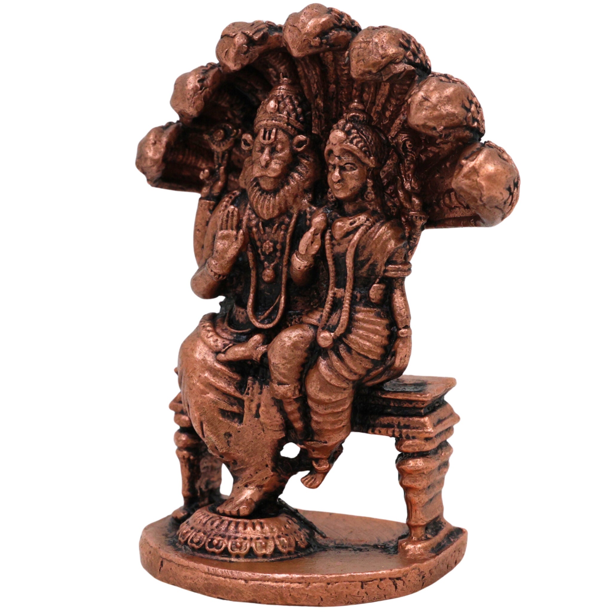 Copper Lakshmi Narasimha Idol, Tamra Narasimha Lakshmi Murti, Handcrafted Mahalakshmi Narasimha Statue for Pooja, Temple & Home Decor, Brown, 2.5 Inch, 1 Piece