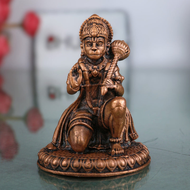 Copper Hanuman Idol, Tamra Anjaneya Murti, Handcrafted Bajrangbali Statue, Pavanputra Maruti Vigraham for Home Decor, Temple Pooja & Spiritual Gifts, Brown, 3 Inch, 1 Piece