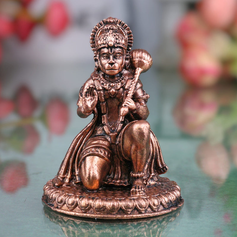 Copper Hanuman Idol, Tamra Anjaneya Bajrangbali Maruti Vigraham, Ramdoot Mahaveer Sankat Mochan Murti for Home Pooja & Decor, Brown, 2 Inch, 1 Piece