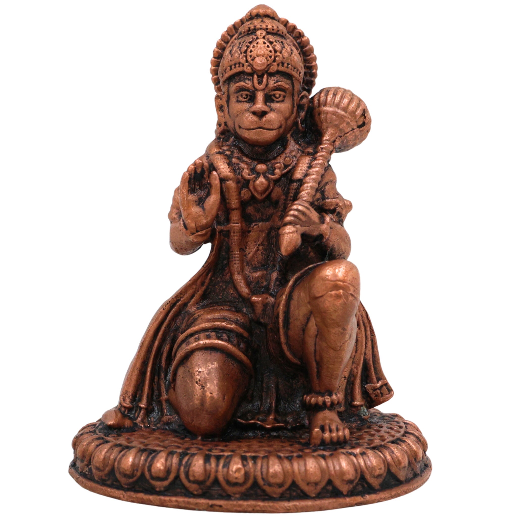 Copper Hanuman Idol, Tamra Anjaneya Murti, Handcrafted Bajrangbali Statue, Pavanputra Maruti Vigraham for Home Decor, Temple Pooja & Spiritual Gifts, Brown, 3 Inch, 1 Piece