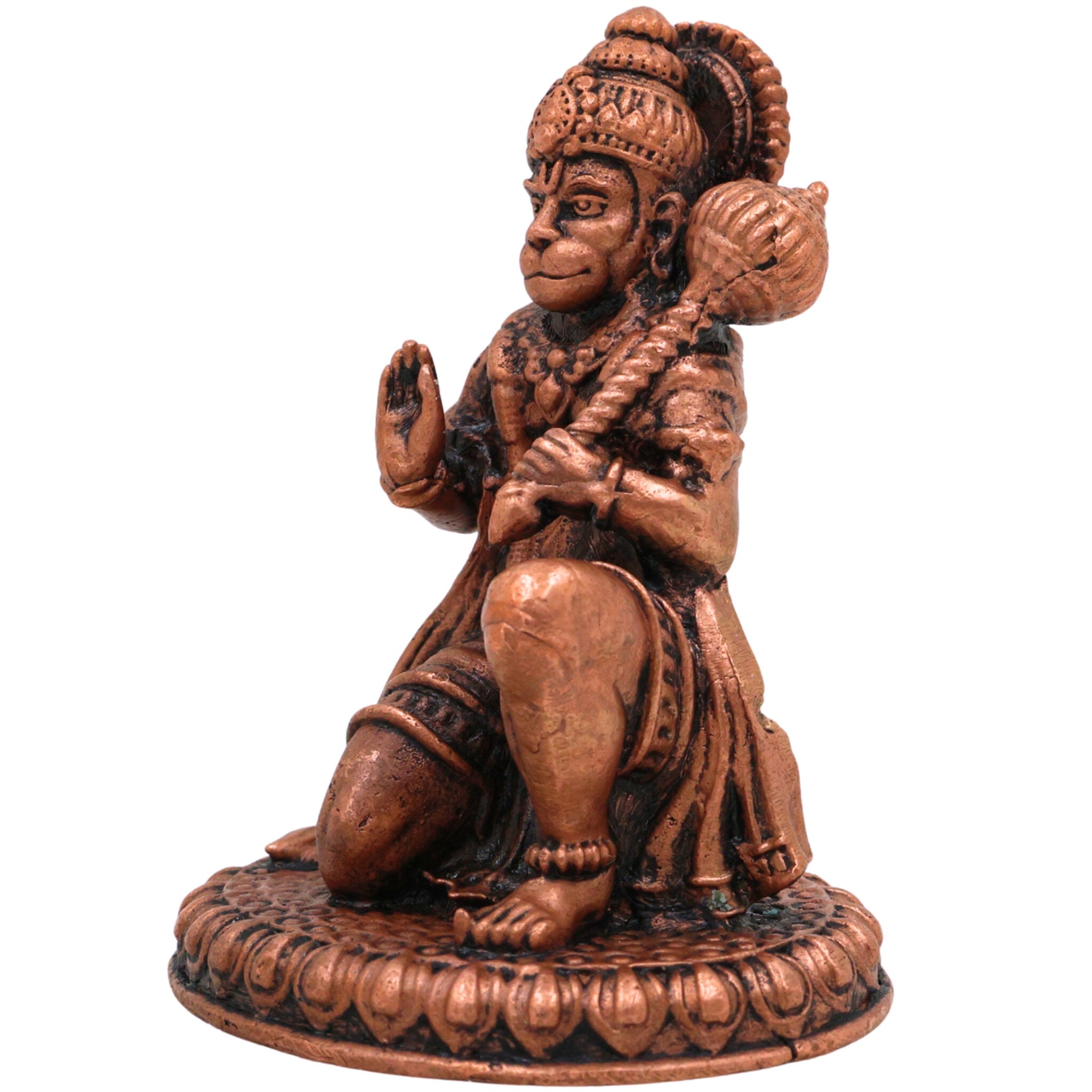 Copper Hanuman Idol, Tamra Anjaneya Murti, Handcrafted Bajrangbali Statue, Pavanputra Maruti Vigraham for Home Decor, Temple Pooja & Spiritual Gifts, Brown, 3 Inch, 1 Piece