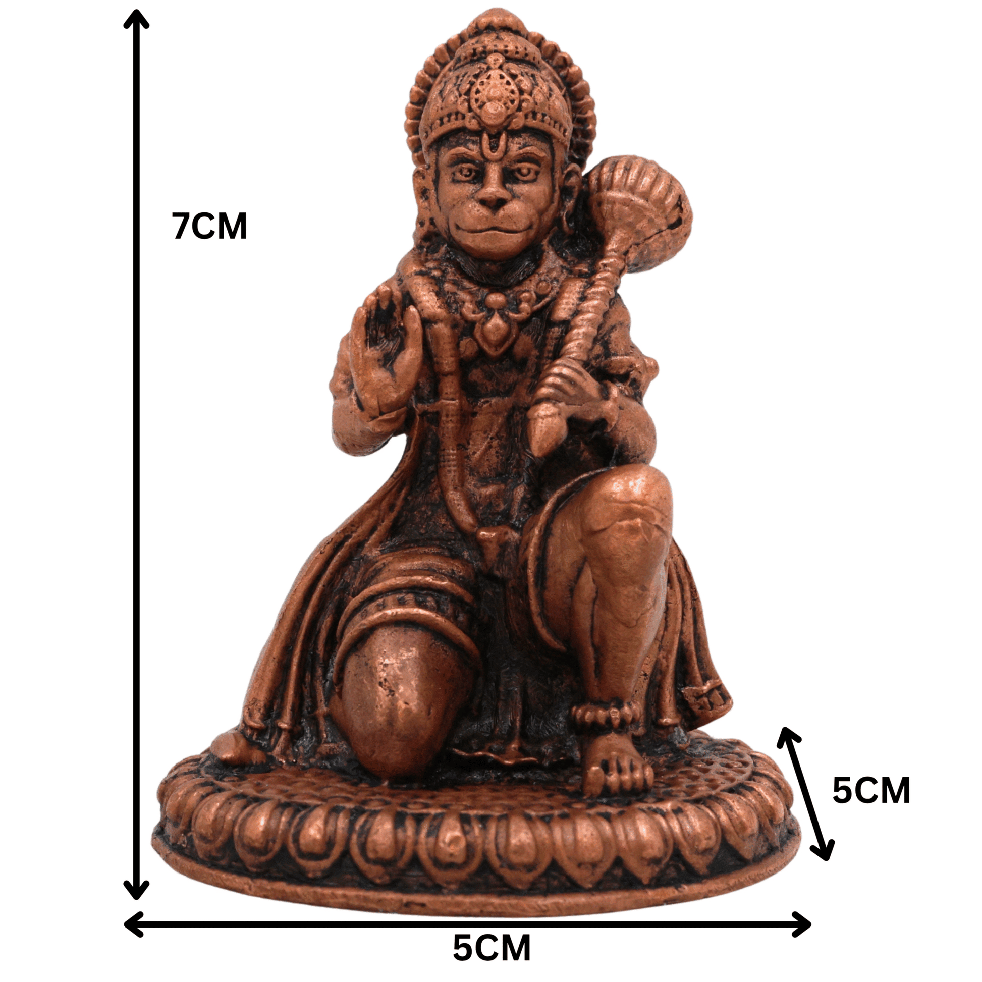 Copper Hanuman Idol, Tamra Anjaneya Murti, Handcrafted Bajrangbali Statue, Pavanputra Maruti Vigraham for Home Decor, Temple Pooja & Spiritual Gifts, Brown, 3 Inch, 1 Piece