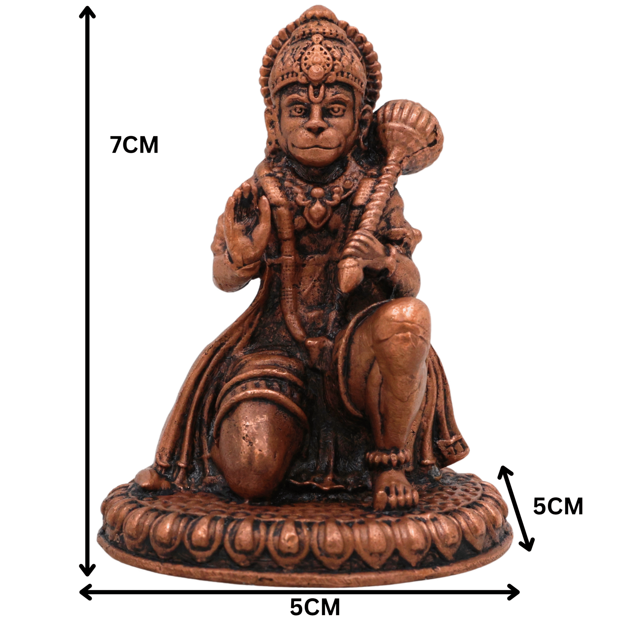 Copper Hanuman Idol, Tamra Anjaneya Murti, Handcrafted Bajrangbali Statue, Pavanputra Maruti Vigraham for Home Decor, Temple Pooja & Spiritual Gifts, Brown, 3 Inch, 1 Piece