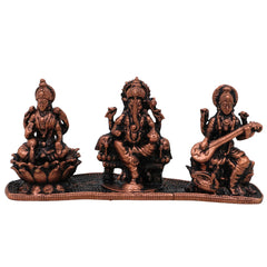 Copper Lakshmi Ganesha Saraswati Idol, Tamra Laxmi Ganpati Saraswathi Murti for Pooja, Home Temple Decor & Gift, Handcrafted Mahalakshmi Vinayaka Saraswati Statue, Brown, 1.5 Inch, 1 Piece