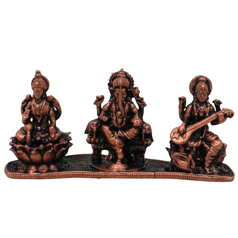 Copper Lakshmi Ganesha Saraswati Idol, Tamra Laxmi Ganpati Saraswathi Murti for Pooja, Home Temple Decor & Gift, Handcrafted Mahalakshmi Vinayaka Saraswati Statue, Brown, 1.5 Inch, 1 Piece