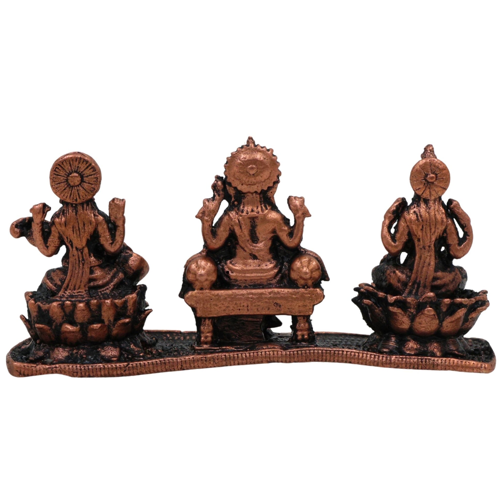 Copper Lakshmi Ganesha Saraswati Idol, Tamra Laxmi Ganpati Saraswathi Murti for Pooja, Home Temple Decor & Gift, Handcrafted Mahalakshmi Vinayaka Saraswati Statue, Brown, 1.5 Inch, 1 Piece