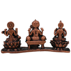 Copper Lakshmi Ganesha Saraswati Idol, Tamra Laxmi Ganpati Saraswathi Murti for Pooja, Home Temple Decor & Gift, Handcrafted Mahalakshmi Vinayaka Saraswati Statue, Brown, 1.5 Inch, 1 Piece