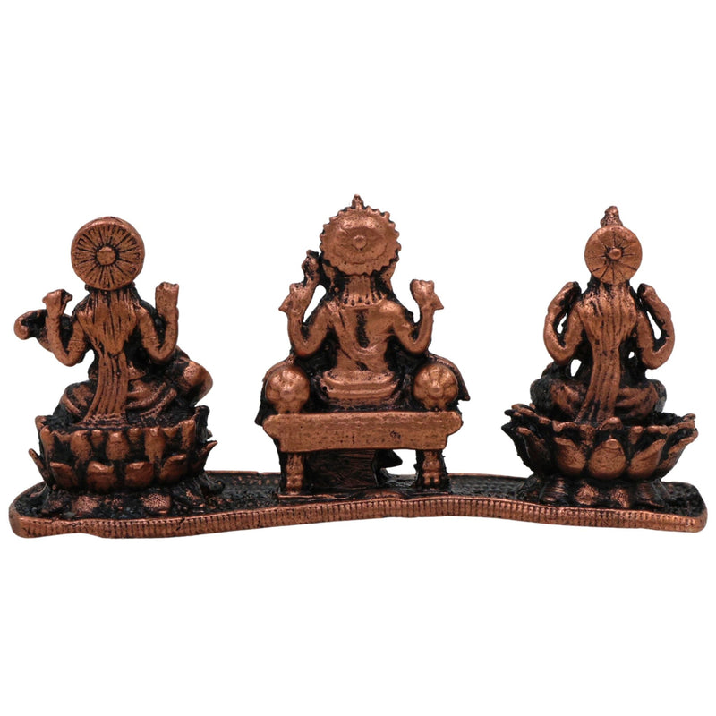 Copper Lakshmi Ganesha Saraswati Idol, Tamra Laxmi Ganpati Saraswathi Murti for Pooja, Home Temple Decor & Gift, Handcrafted Mahalakshmi Vinayaka Saraswati Statue, Brown, 1.5 Inch, 1 Piece