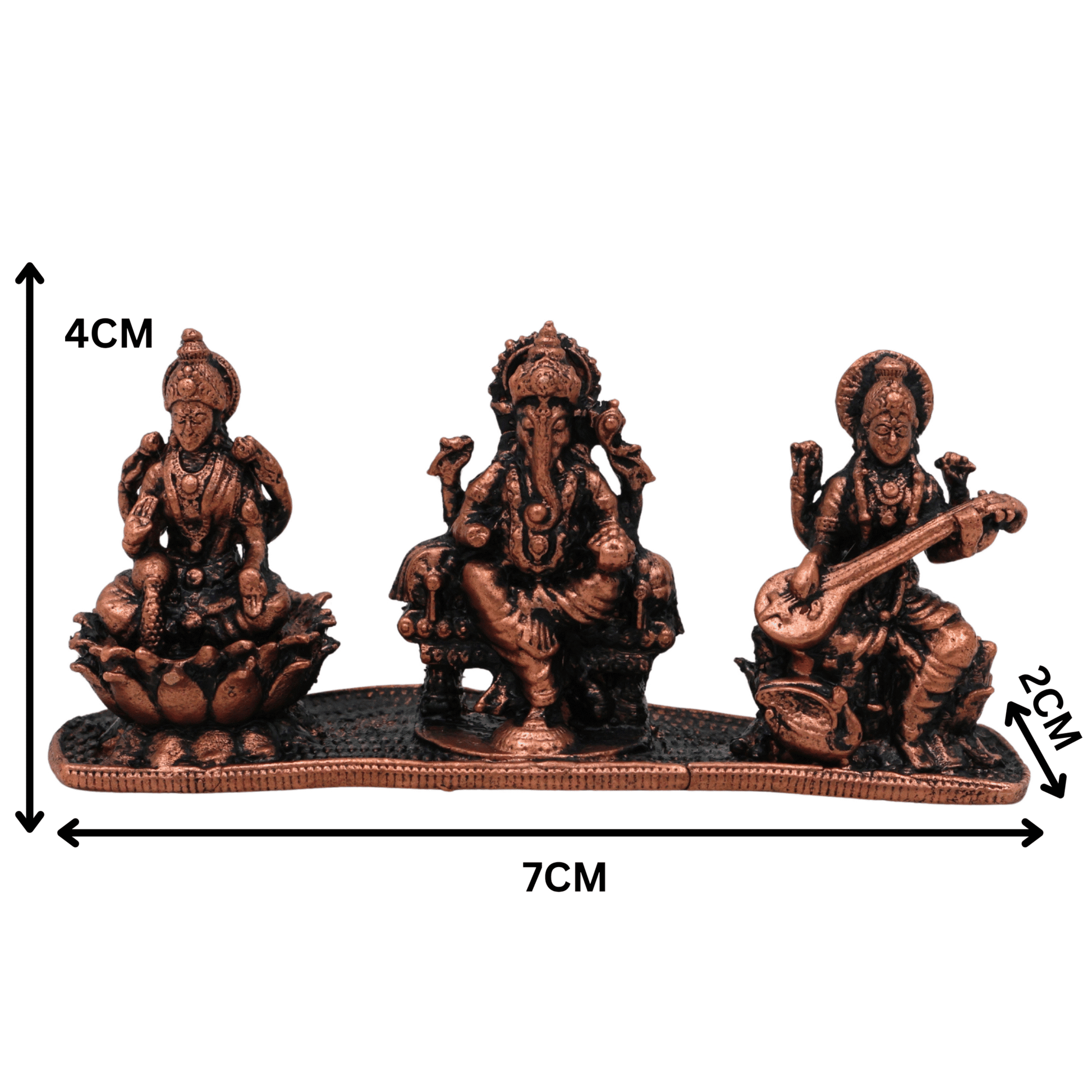 Copper Lakshmi Ganesha Saraswati Idol, Tamra Laxmi Ganpati Saraswathi Murti for Pooja, Home Temple Decor & Gift, Handcrafted Mahalakshmi Vinayaka Saraswati Statue, Brown, 1.5 Inch, 1 Piece