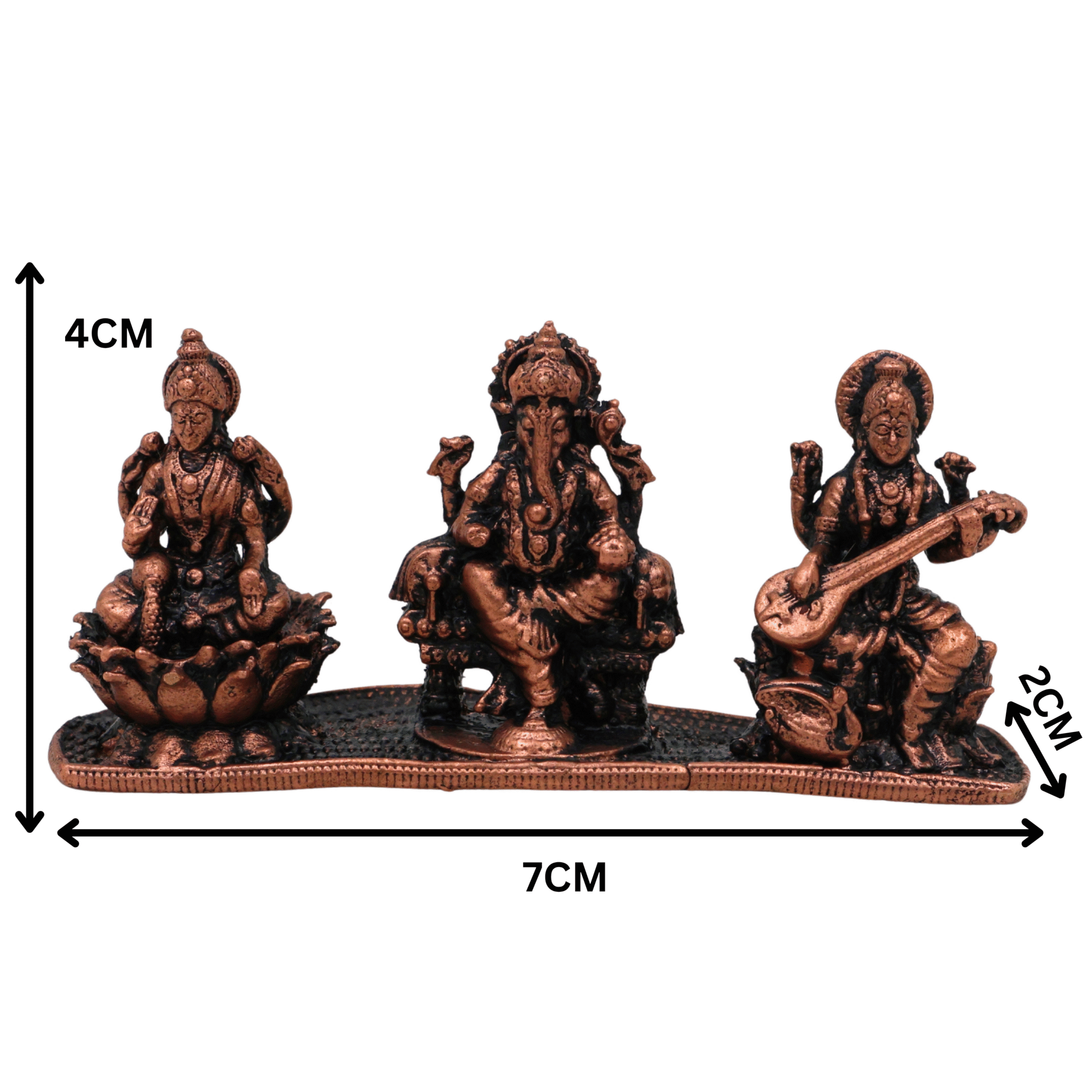 Copper Lakshmi Ganesha Saraswati Idol, Tamra Laxmi Ganpati Saraswathi Murti for Pooja, Home Temple Decor & Gift, Handcrafted Mahalakshmi Vinayaka Saraswati Statue, Brown, 1.5 Inch, 1 Piece