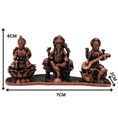 Copper Lakshmi Ganesha Saraswati Idol, Tamra Laxmi Ganpati Saraswathi Murti for Pooja, Home Temple Decor & Gift, Handcrafted Mahalakshmi Vinayaka Saraswati Statue, Brown, 1.5 Inch, 1 Piece