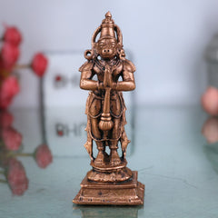 Copper Hanuman Idol,Tamra Anjaneya Murti, Handcrafted Bajrangbali Statue, Pavanputra Mahavira Vigraham, Sankatmochan Maruti Moorti for Pooja, Home Decor, Brown, 3.5 Inch, 1 Piece