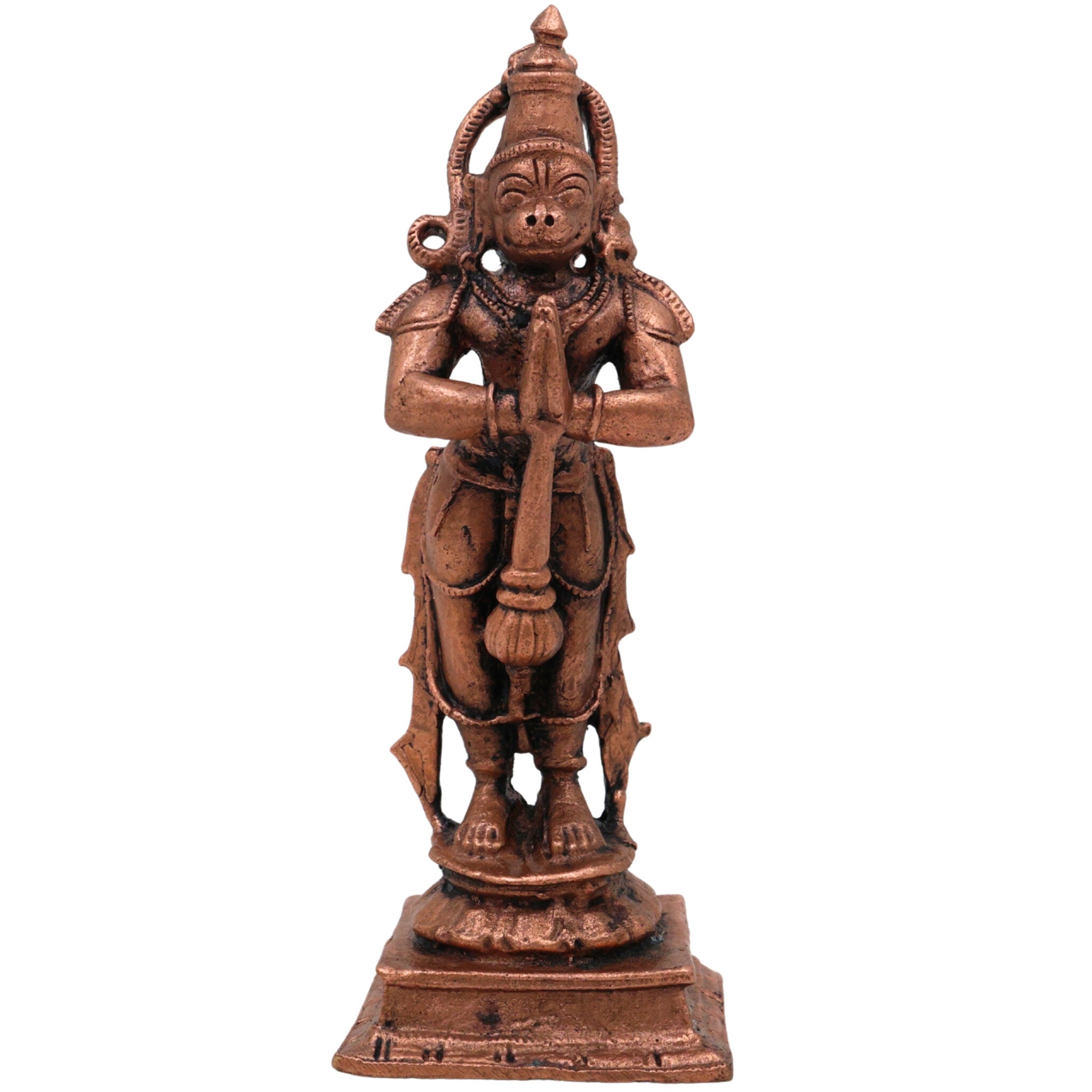 Copper Hanuman Idol,Tamra Anjaneya Murti, Handcrafted Bajrangbali Statue, Pavanputra Mahavira Vigraham, Sankatmochan Maruti Moorti for Pooja, Home Decor, Brown, 3.5 Inch, 1 Piece