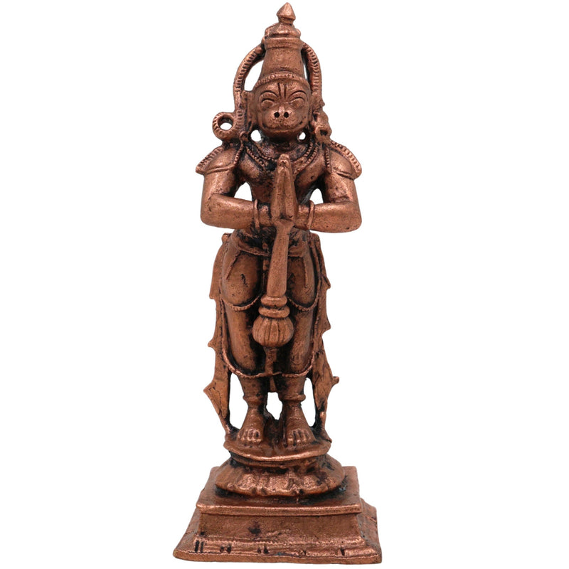 Copper Hanuman Idol,Tamra Anjaneya Murti, Handcrafted Bajrangbali Statue, Pavanputra Mahavira Vigraham, Sankatmochan Maruti Moorti for Pooja, Home Decor, Brown, 3.5 Inch, 1 Piece