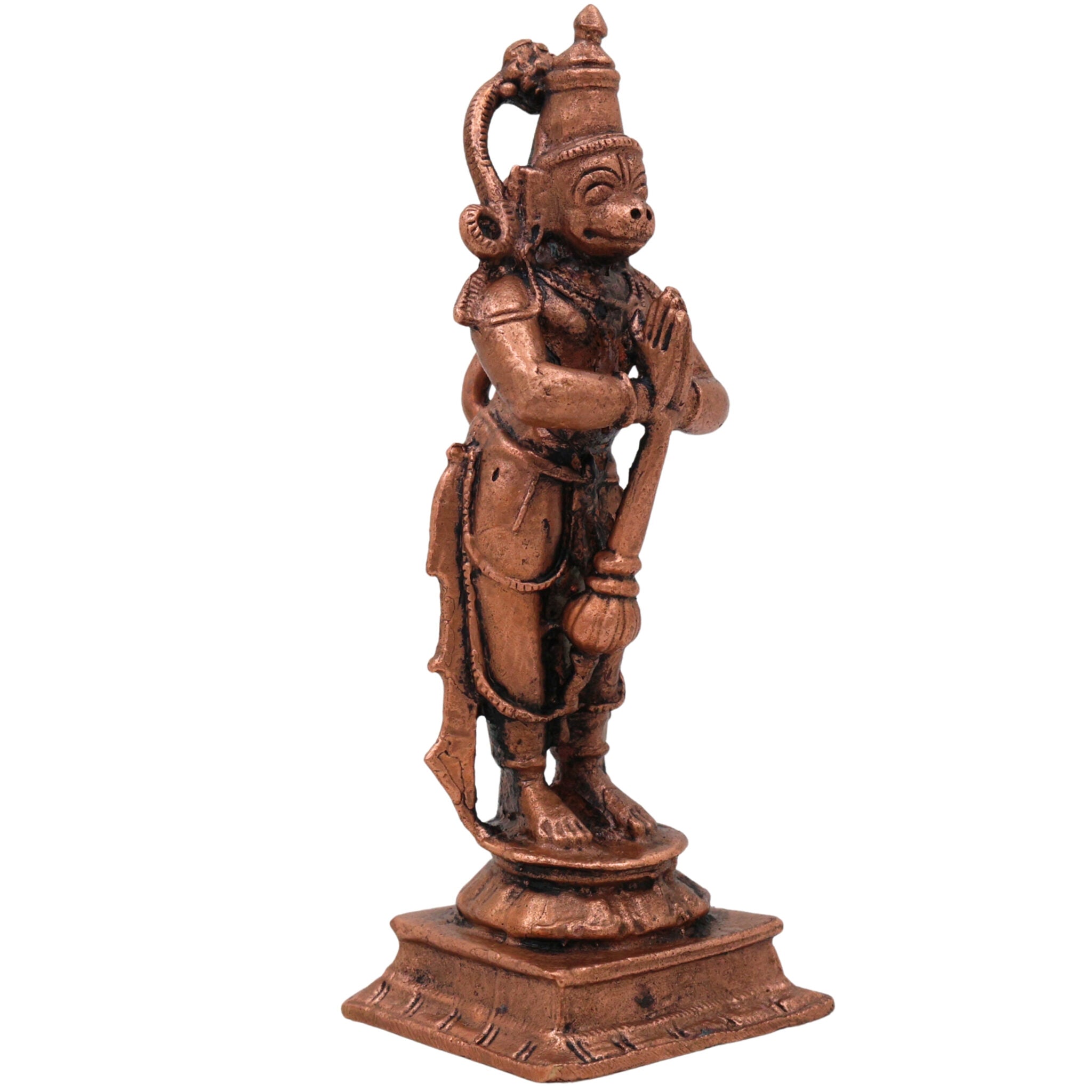 Copper Hanuman Idol,Tamra Anjaneya Murti, Handcrafted Bajrangbali Statue, Pavanputra Mahavira Vigraham, Sankatmochan Maruti Moorti for Pooja, Home Decor, Brown, 3.5 Inch, 1 Piece