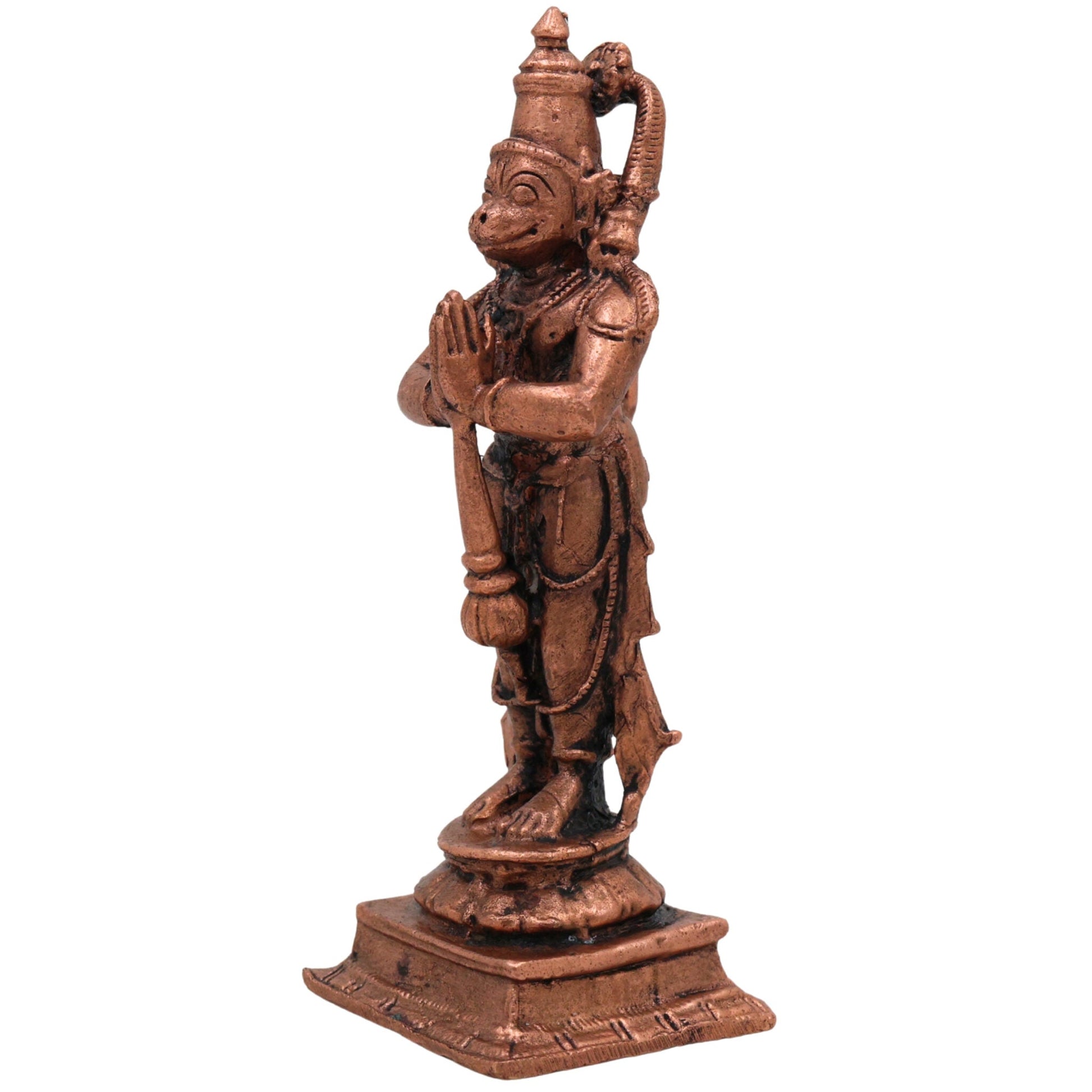 Copper Hanuman Idol,Tamra Anjaneya Murti, Handcrafted Bajrangbali Statue, Pavanputra Mahavira Vigraham, Sankatmochan Maruti Moorti for Pooja, Home Decor, Brown, 3.5 Inch, 1 Piece