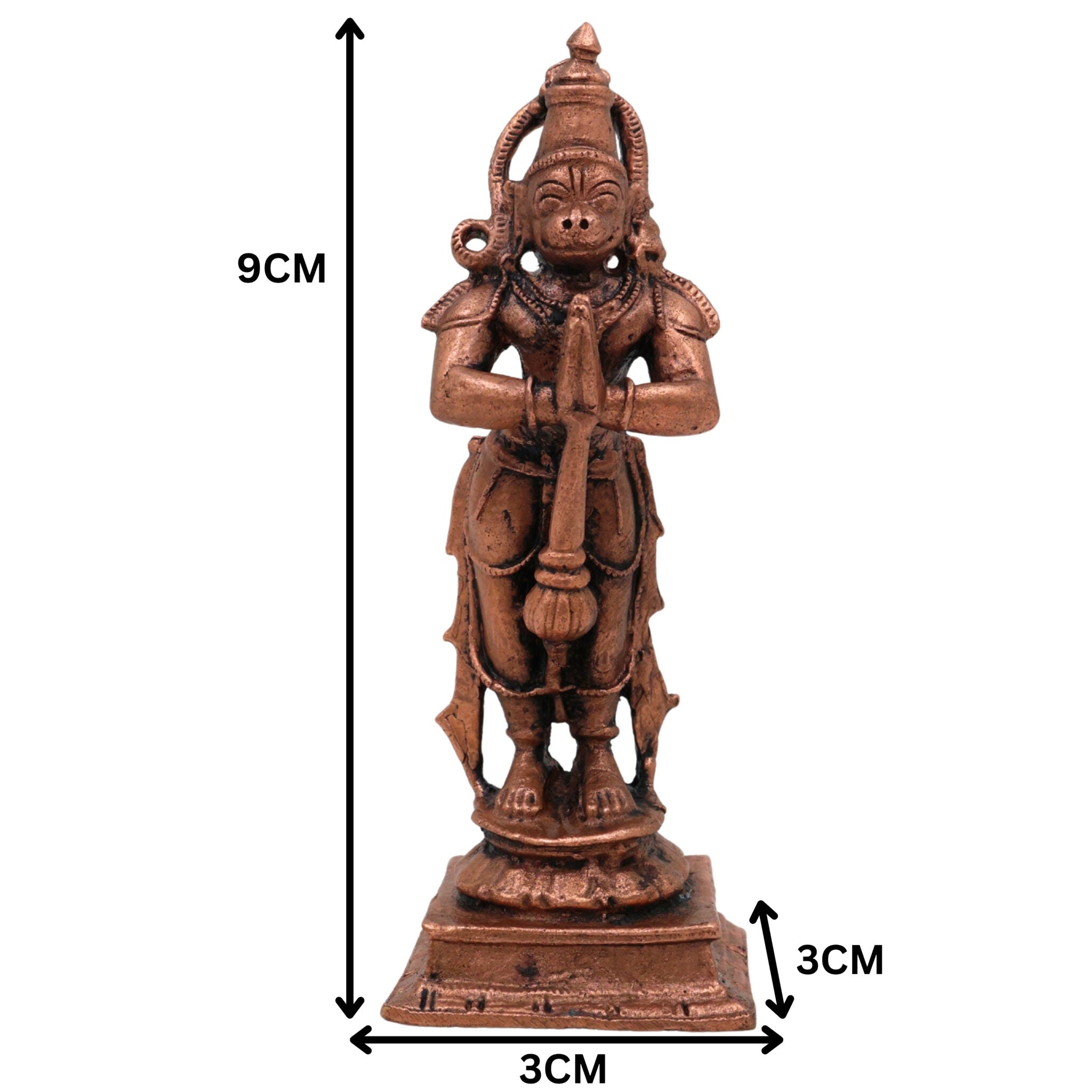 Copper Hanuman Idol,Tamra Anjaneya Murti, Handcrafted Bajrangbali Statue, Pavanputra Mahavira Vigraham, Sankatmochan Maruti Moorti for Pooja, Home Decor, Brown, 3.5 Inch, 1 Piece