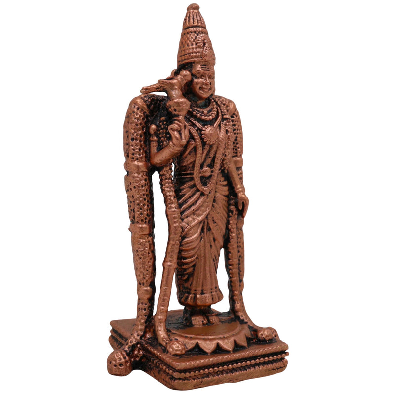 Copper Meenakshi Amman Idol, Madurai Meenatchi Devi Murti, Meenakshi Parvati Statue for Puja, Temple & Home Decor, Brown, 3 Inch, 1 Piece