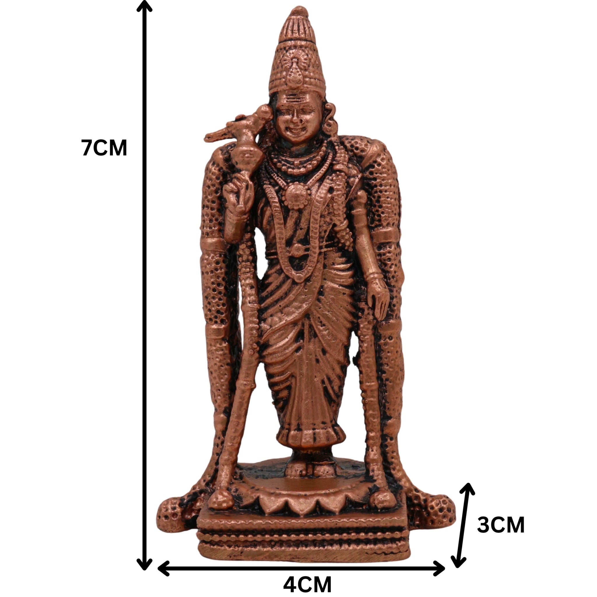 Copper Meenakshi Amman Idol, Madurai Meenatchi Devi Murti, Meenakshi Parvati Statue for Puja, Temple & Home Decor, Brown, 3 Inch, 1 Piece