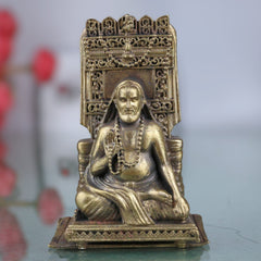 Brass Raghavendra Swamy Idol,Guru Rayaru Mantralaya Vigraham, Sri Raghavendra Theertharu Moorthi for Pooja, Home Temple & Spiritual Decor, Gold, 3 Inch, 1 Piece