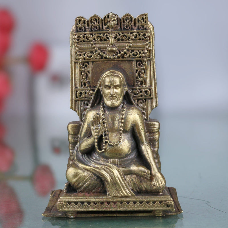Brass Raghavendra Swamy Idol,Guru Rayaru Mantralaya Vigraham, Sri Raghavendra Theertharu Moorthi for Pooja, Home Temple & Spiritual Decor, Gold, 3 Inch, 1 Piece