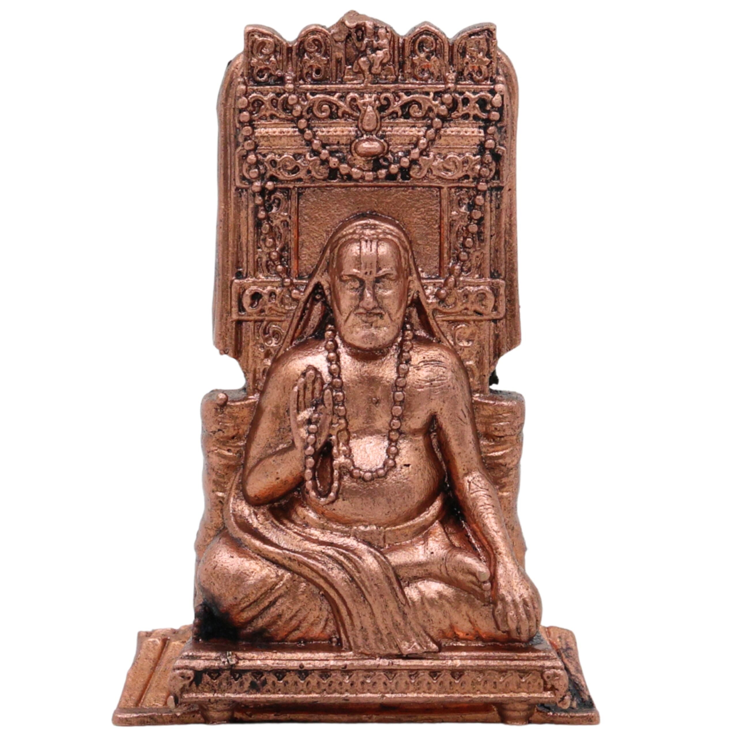 Copper Raghavendra Swamy Idol, Mantralaya Rayaru Vigraham, Guru Raghavendra Teertha Tamra Murti for Home Pooja & Decor, Brown, 3 Inch, 1 Piece
