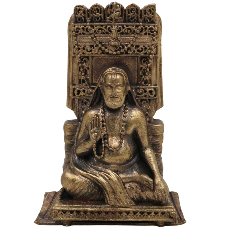 Brass Raghavendra Swamy Idol,Guru Rayaru Mantralaya Vigraham, Sri Raghavendra Theertharu Moorthi for Pooja, Home Temple & Spiritual Decor, Gold, 3 Inch, 1 Piece