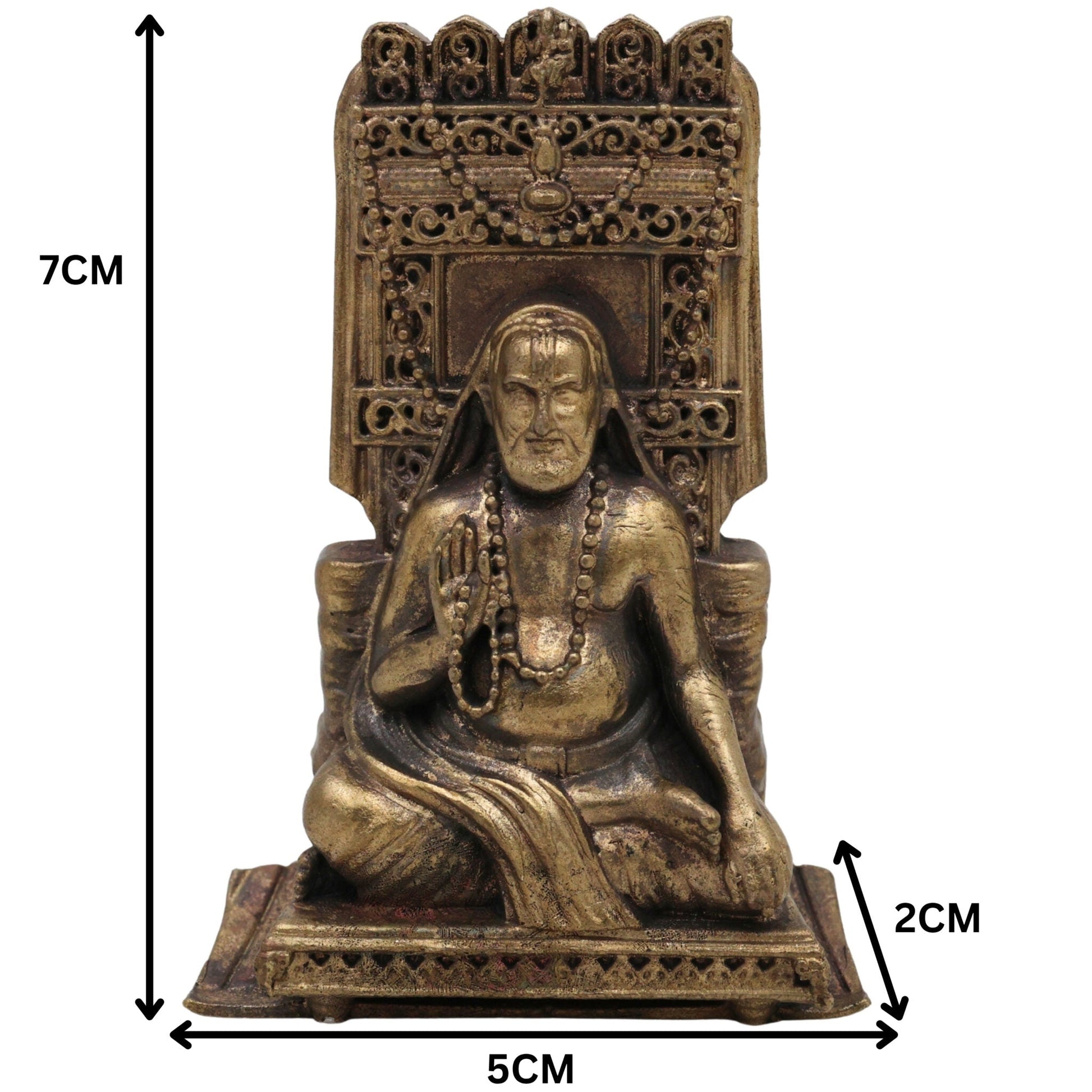 Brass Raghavendra Swamy Idol,Guru Rayaru Mantralaya Vigraham, Sri Raghavendra Theertharu Moorthi for Pooja, Home Temple & Spiritual Decor, Gold, 3 Inch, 1 Piece