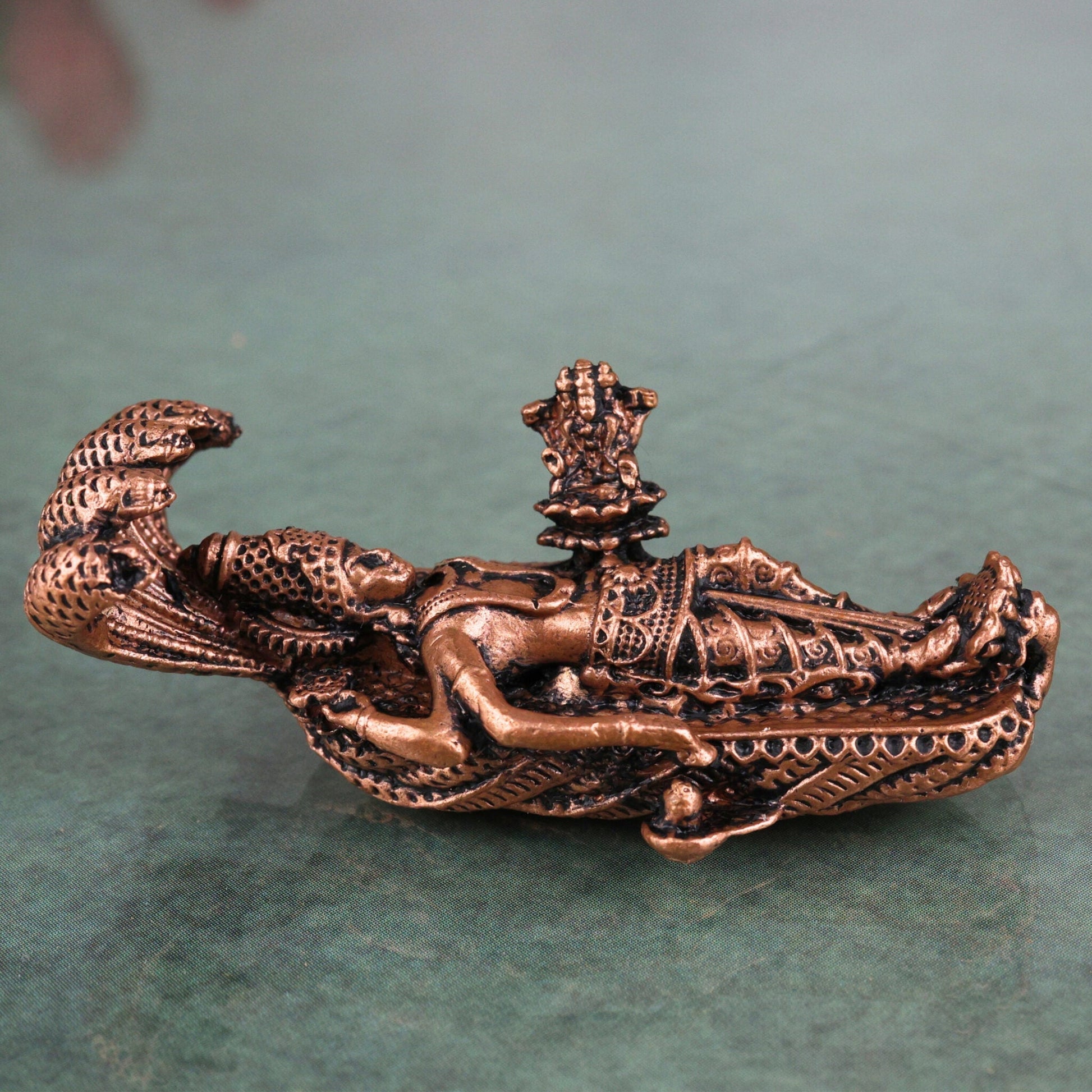 Copper Padmanabhaswamy Idol,Tamra Vishnu Murti, Anantha Narayana Murti, Lakshmi Narayana Statue, Handcrafted Temple Decor Gift, Brown, 1 Inch, 1 Piece
