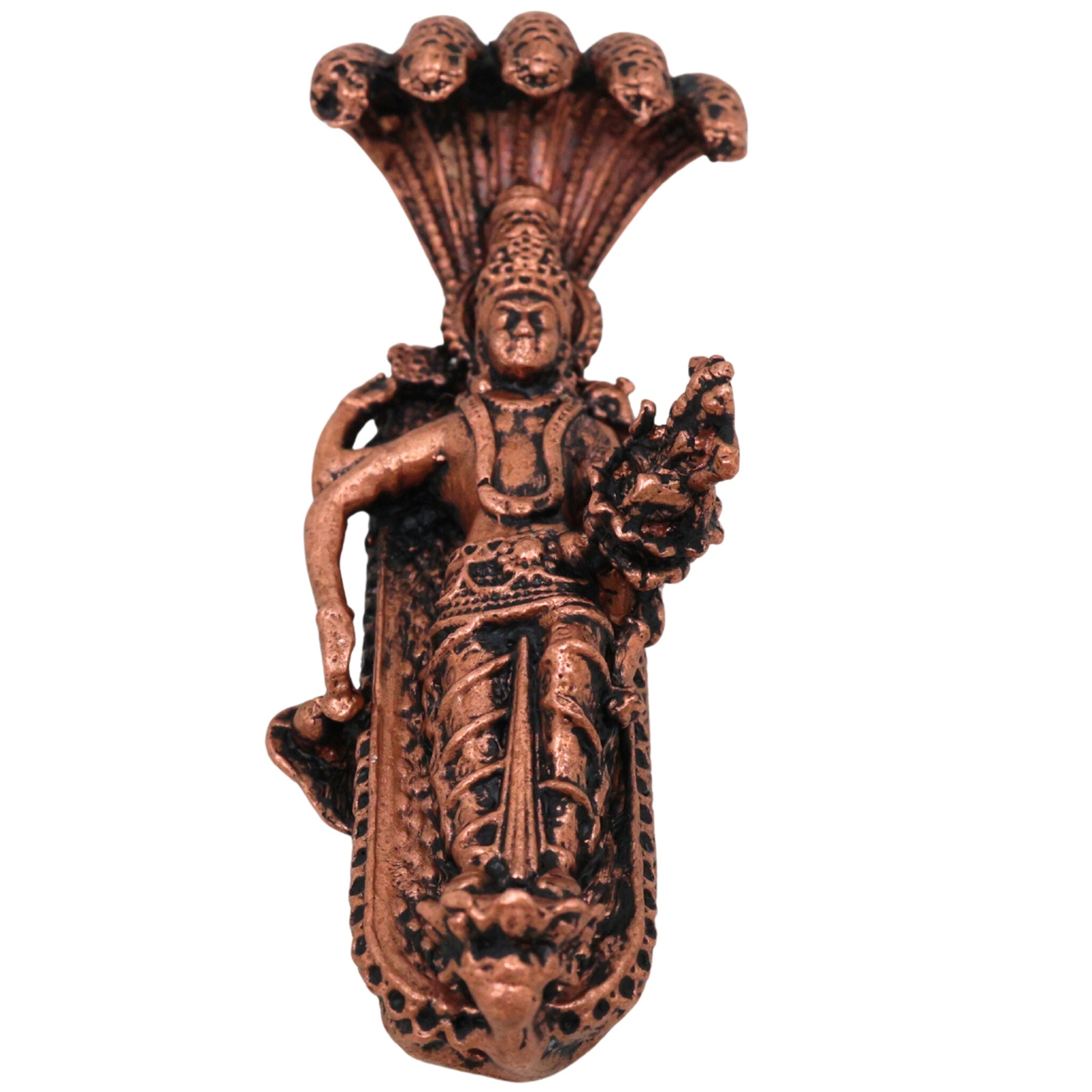 Copper Padmanabhaswamy Idol,Tamra Vishnu Murti, Anantha Narayana Murti, Lakshmi Narayana Statue, Handcrafted Temple Decor Gift, Brown, 1 Inch, 1 Piece