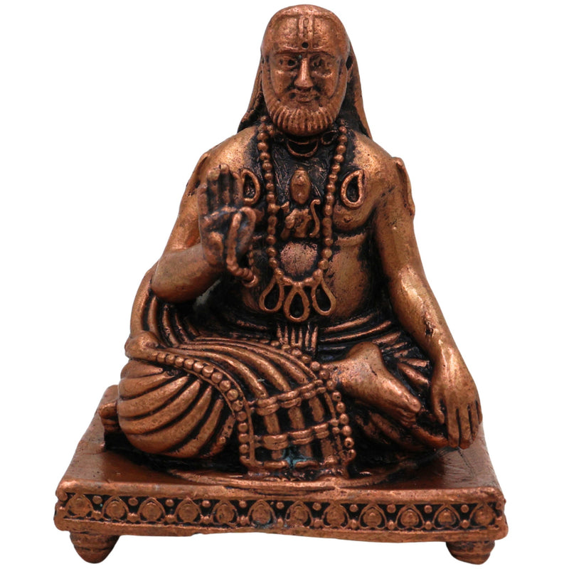 Copper Raghavendra Swamy Idol,Tamra Rayaru Murti, Mantralaya Guru Raghavendra Swami Vigraham, Sri Raghavendra Theertharu Tamraloha Murti for Pooja, Home Decor & Gifts, Brown, 1.5 Inch, 1 Piece