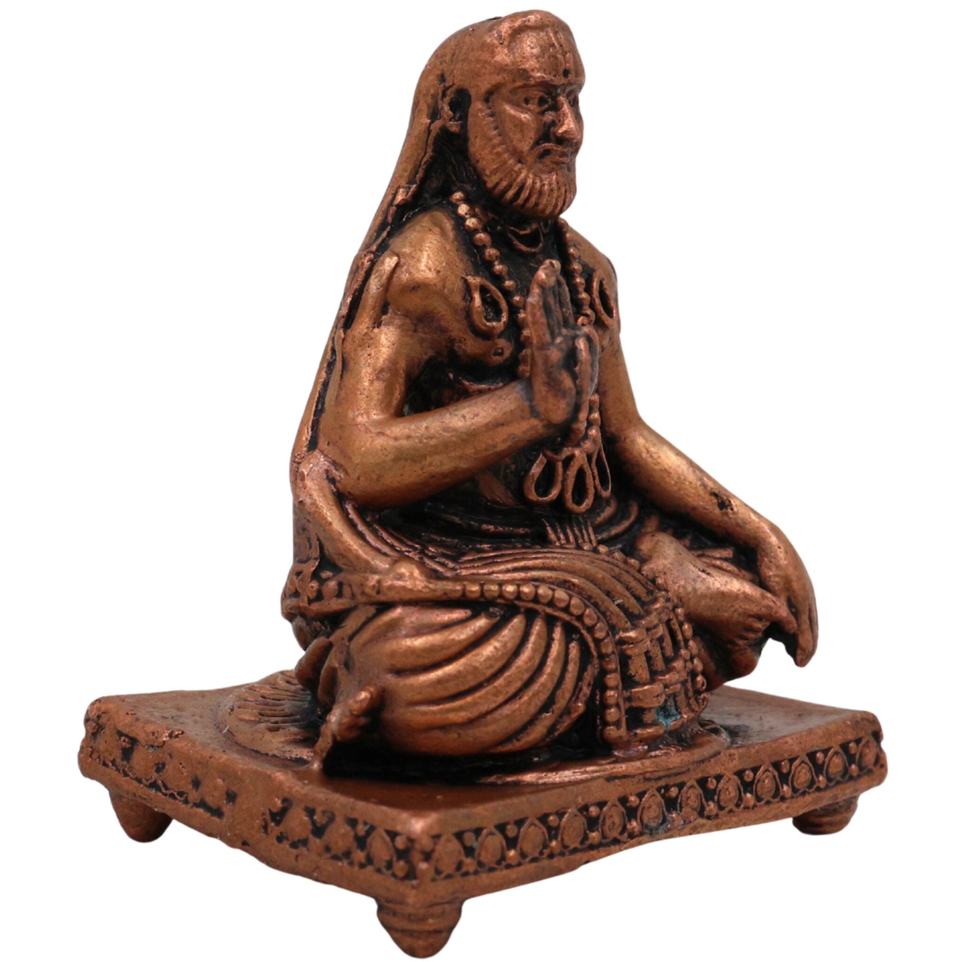 Copper Raghavendra Swamy Idol,Tamra Rayaru Murti, Mantralaya Guru Raghavendra Swami Vigraham, Sri Raghavendra Theertharu Tamraloha Murti for Pooja, Home Decor & Gifts, Brown, 1.5 Inch, 1 Piece
