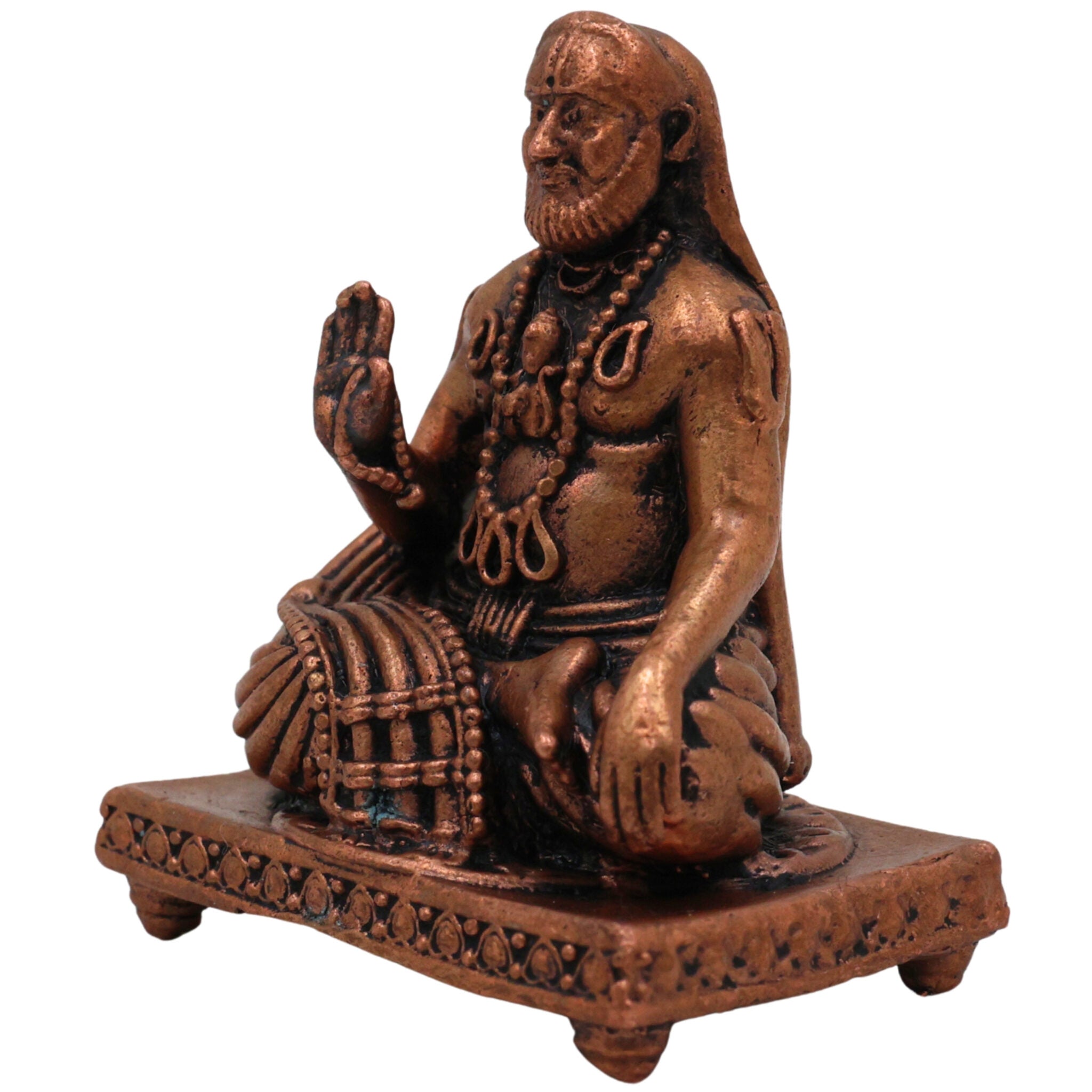 Copper Raghavendra Swamy Idol,Tamra Rayaru Murti, Mantralaya Guru Raghavendra Swami Vigraham, Sri Raghavendra Theertharu Tamraloha Murti for Pooja, Home Decor & Gifts, Brown, 1.5 Inch, 1 Piece