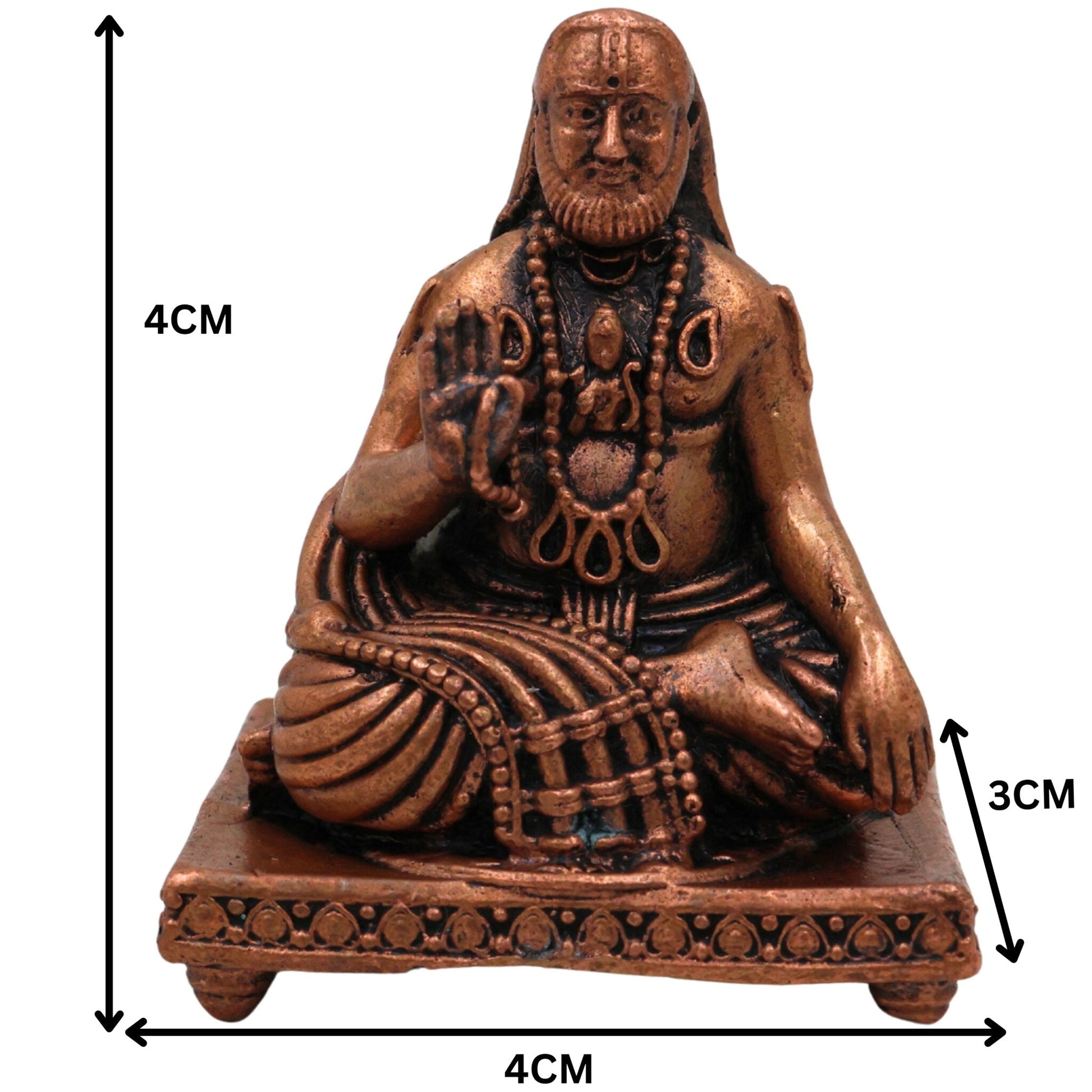 Copper Raghavendra Swamy Idol,Tamra Rayaru Murti, Mantralaya Guru Raghavendra Swami Vigraham, Sri Raghavendra Theertharu Tamraloha Murti for Pooja, Home Decor & Gifts, Brown, 1.5 Inch, 1 Piece