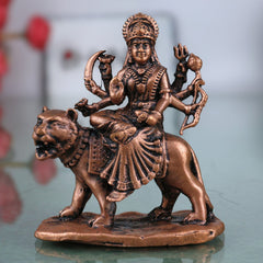 Copper Durga Idol,Tamra Durga Murti, Handcrafted Shakti Devi Statue, Mahishasuramardini Mahadevi Moorti for Pooja & Home Decor, Brown, 2.5 Inch, 1 Piece