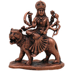 Copper Durga Idol,Tamra Durga Murti, Handcrafted Shakti Devi Statue, Mahishasuramardini Mahadevi Moorti for Pooja & Home Decor, Brown, 2.5 Inch, 1 Piece