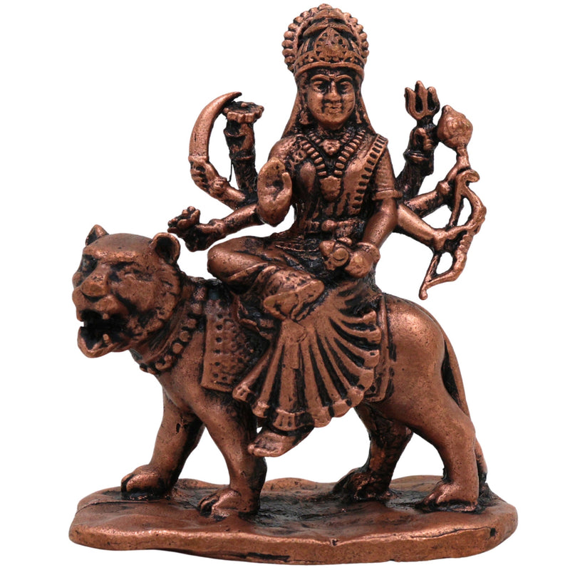 Copper Durga Idol,Tamra Durga Murti, Handcrafted Shakti Devi Statue, Mahishasuramardini Mahadevi Moorti for Pooja & Home Decor, Brown, 2.5 Inch, 1 Piece