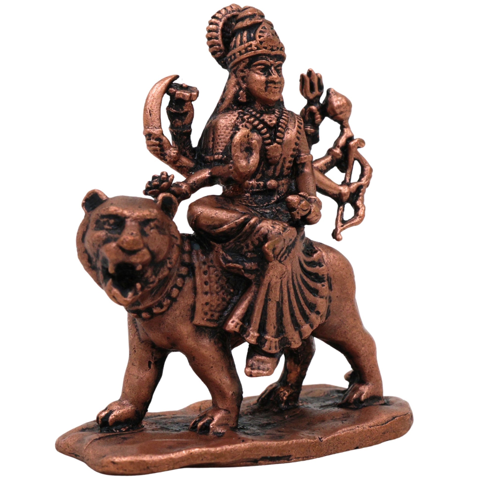 Copper Durga Idol,Tamra Durga Murti, Handcrafted Shakti Devi Statue, Mahishasuramardini Mahadevi Moorti for Pooja & Home Decor, Brown, 2.5 Inch, 1 Piece