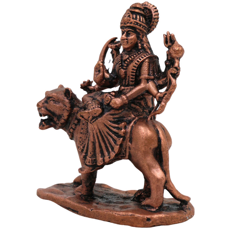 Copper Durga Idol,Tamra Durga Murti, Handcrafted Shakti Devi Statue, Mahishasuramardini Mahadevi Moorti for Pooja & Home Decor, Brown, 2.5 Inch, 1 Piece