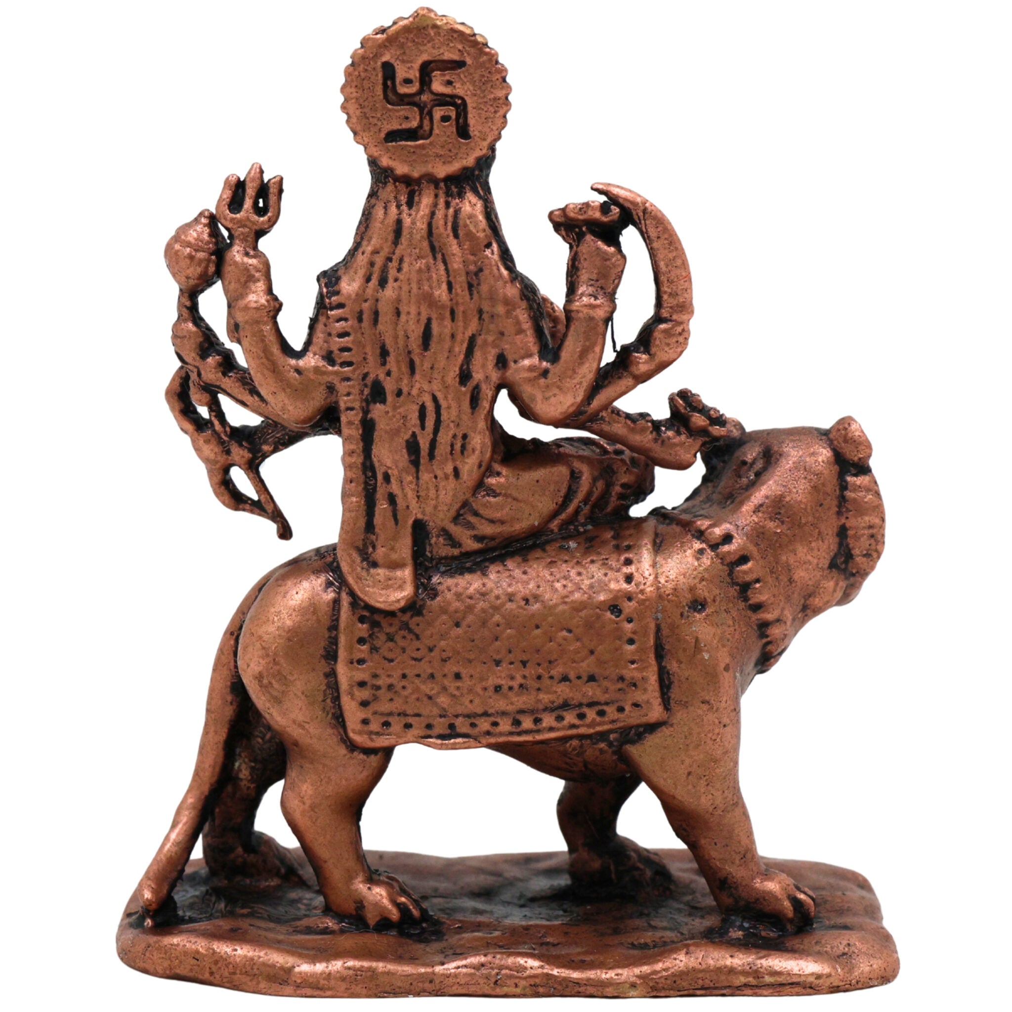 Copper Durga Idol,Tamra Durga Murti, Handcrafted Shakti Devi Statue, Mahishasuramardini Mahadevi Moorti for Pooja & Home Decor, Brown, 2.5 Inch, 1 Piece
