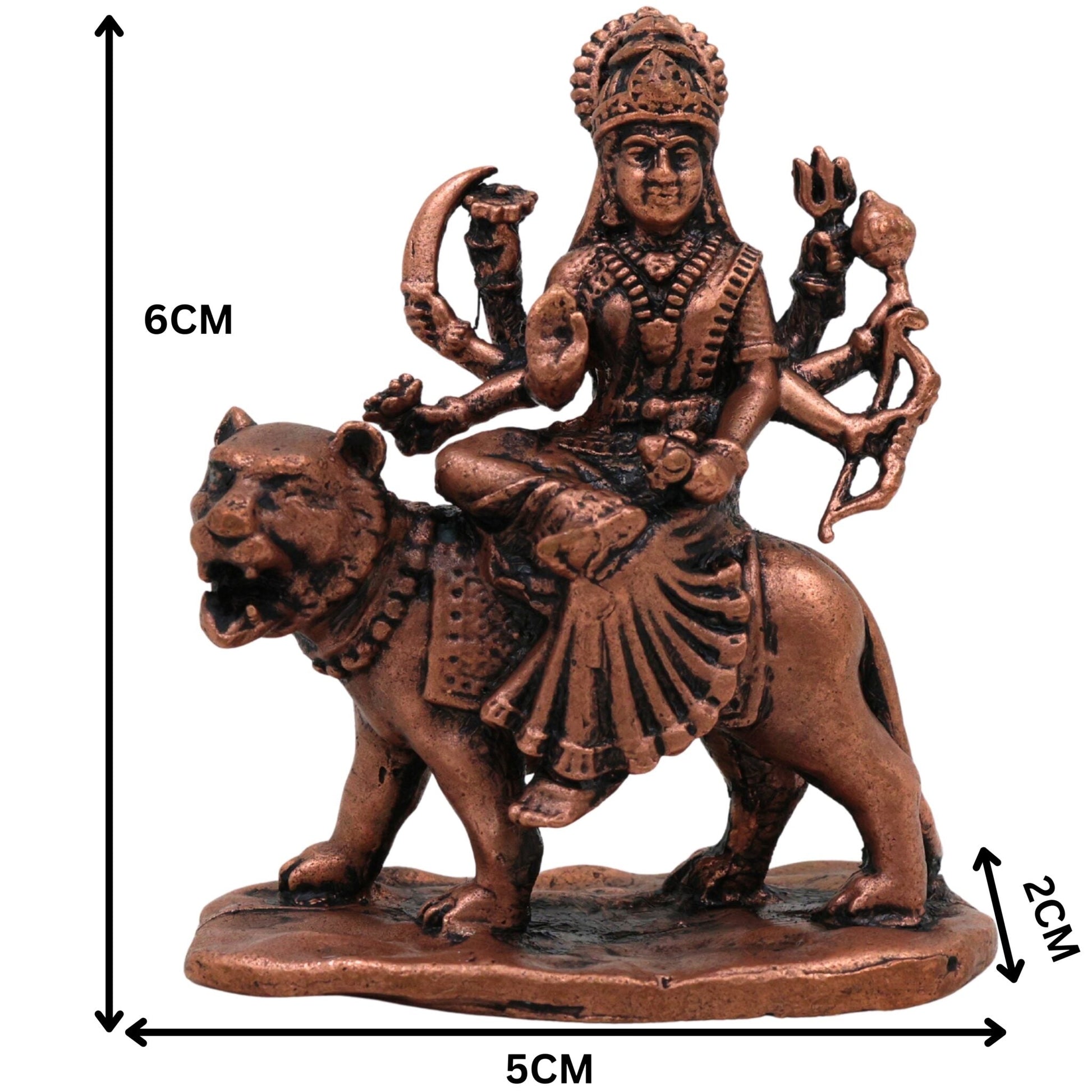 Copper Durga Idol,Tamra Durga Murti, Handcrafted Shakti Devi Statue, Mahishasuramardini Mahadevi Moorti for Pooja & Home Decor, Brown, 2.5 Inch, 1 Piece