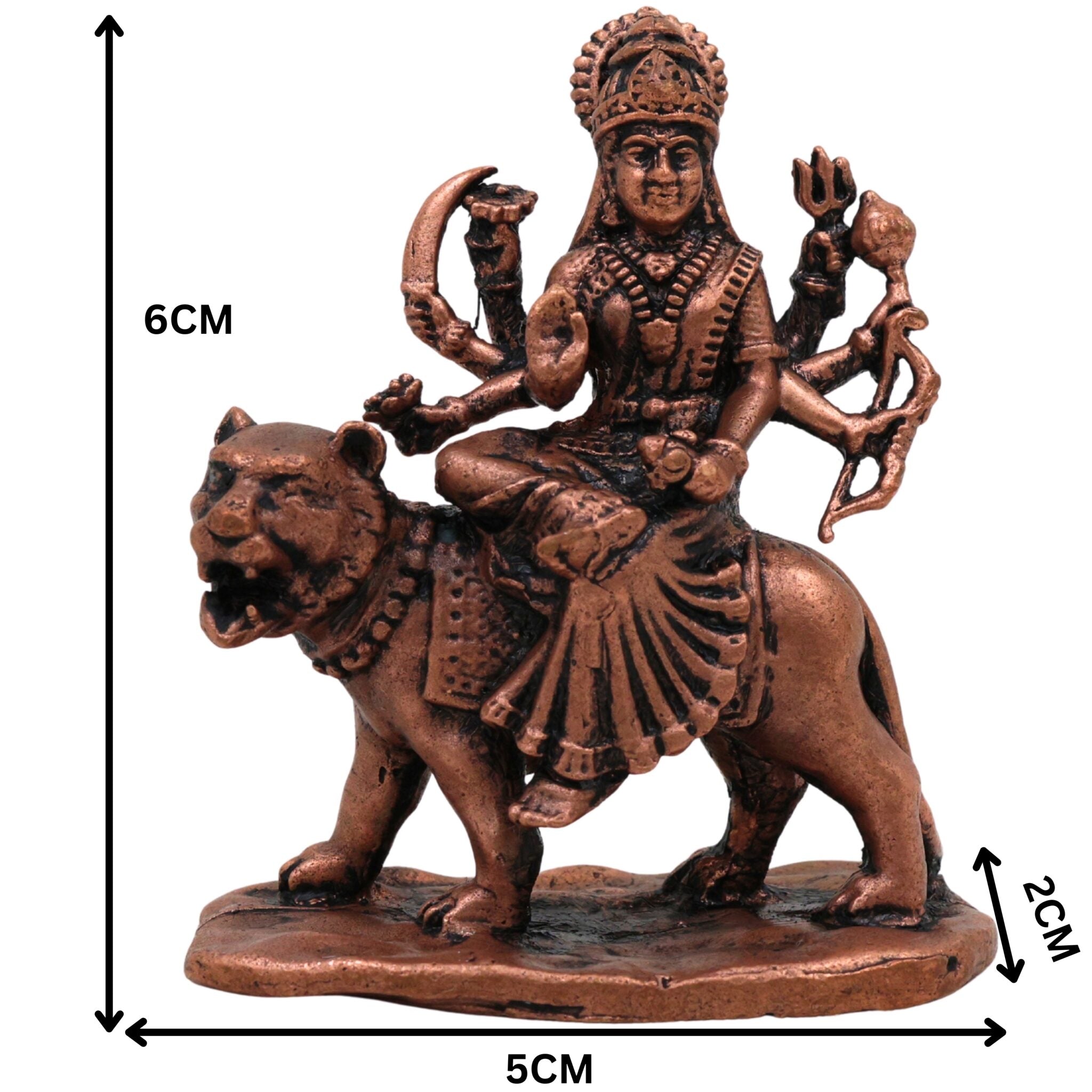 Copper Durga Idol,Tamra Durga Murti, Handcrafted Shakti Devi Statue, Mahishasuramardini Mahadevi Moorti for Pooja & Home Decor, Brown, 2.5 Inch, 1 Piece