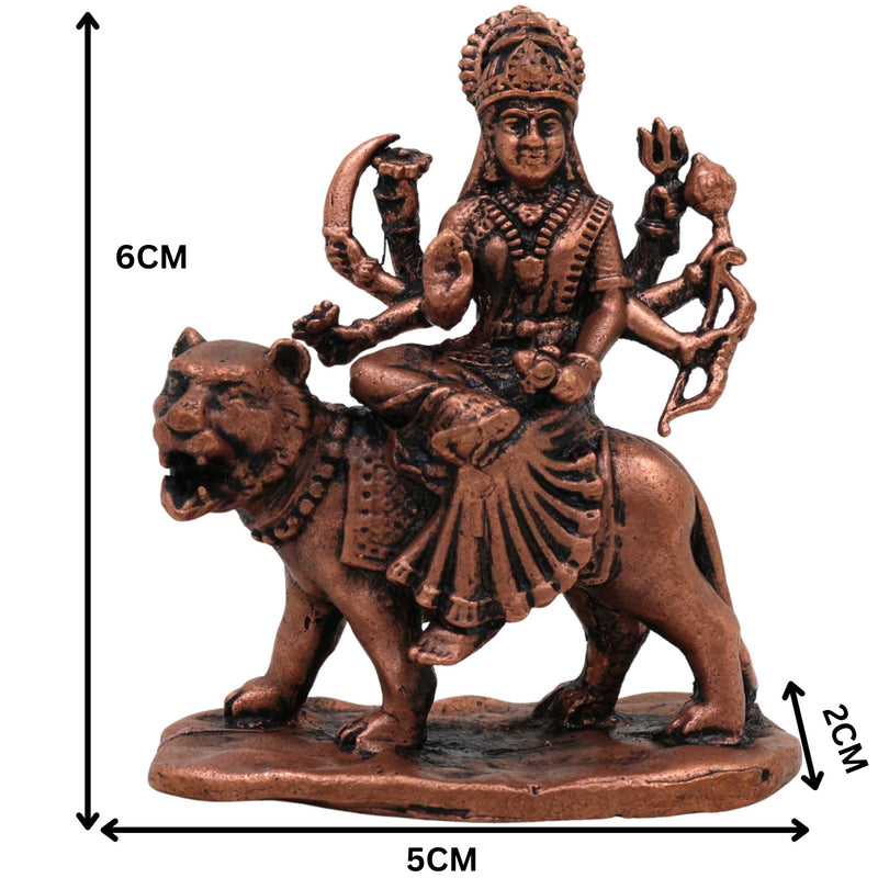 Copper Durga Idol,Tamra Durga Murti, Handcrafted Shakti Devi Statue, Mahishasuramardini Mahadevi Moorti for Pooja & Home Decor, Brown, 2.5 Inch, 1 Piece