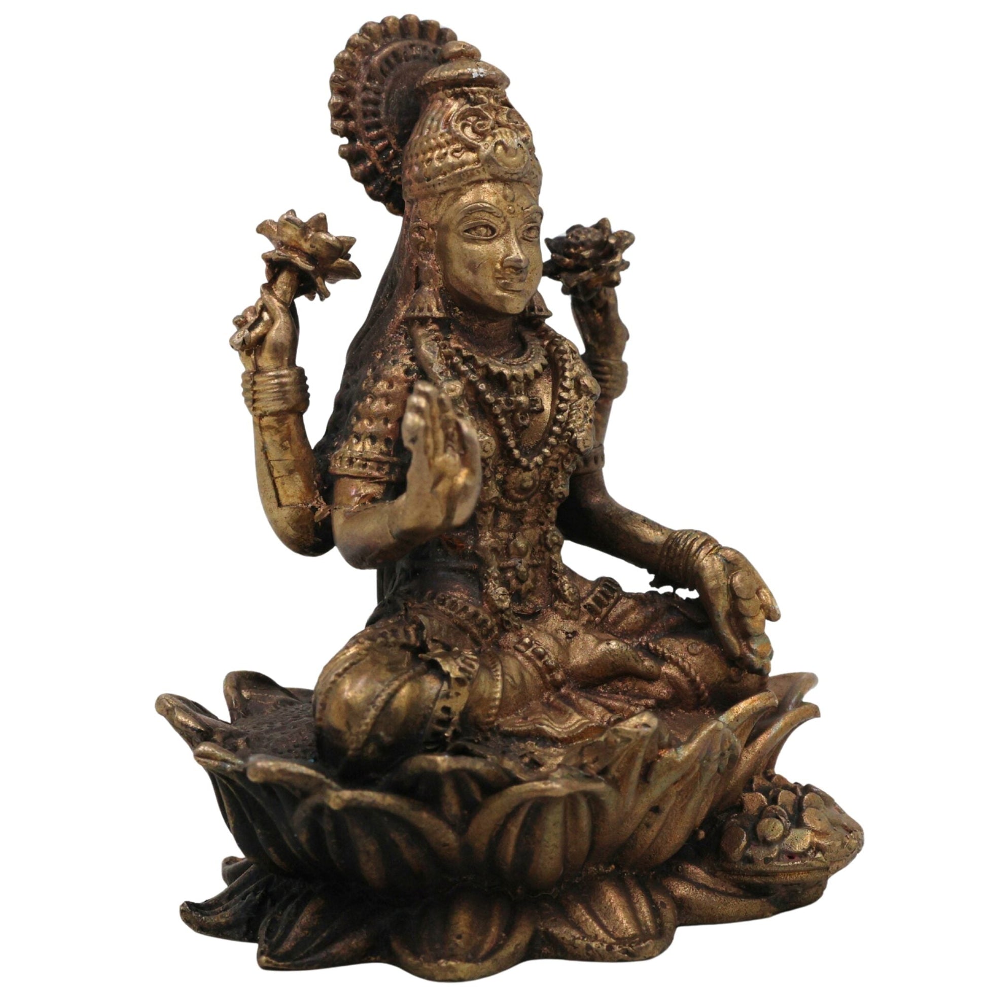 Brass Lakshmi Idol, Handcrafted Mahalakshmi Peetal Murti, Padmavati lakshmi Statue for Pooja & Home Decor, Gold, 2.5 Inch, 1 Piece