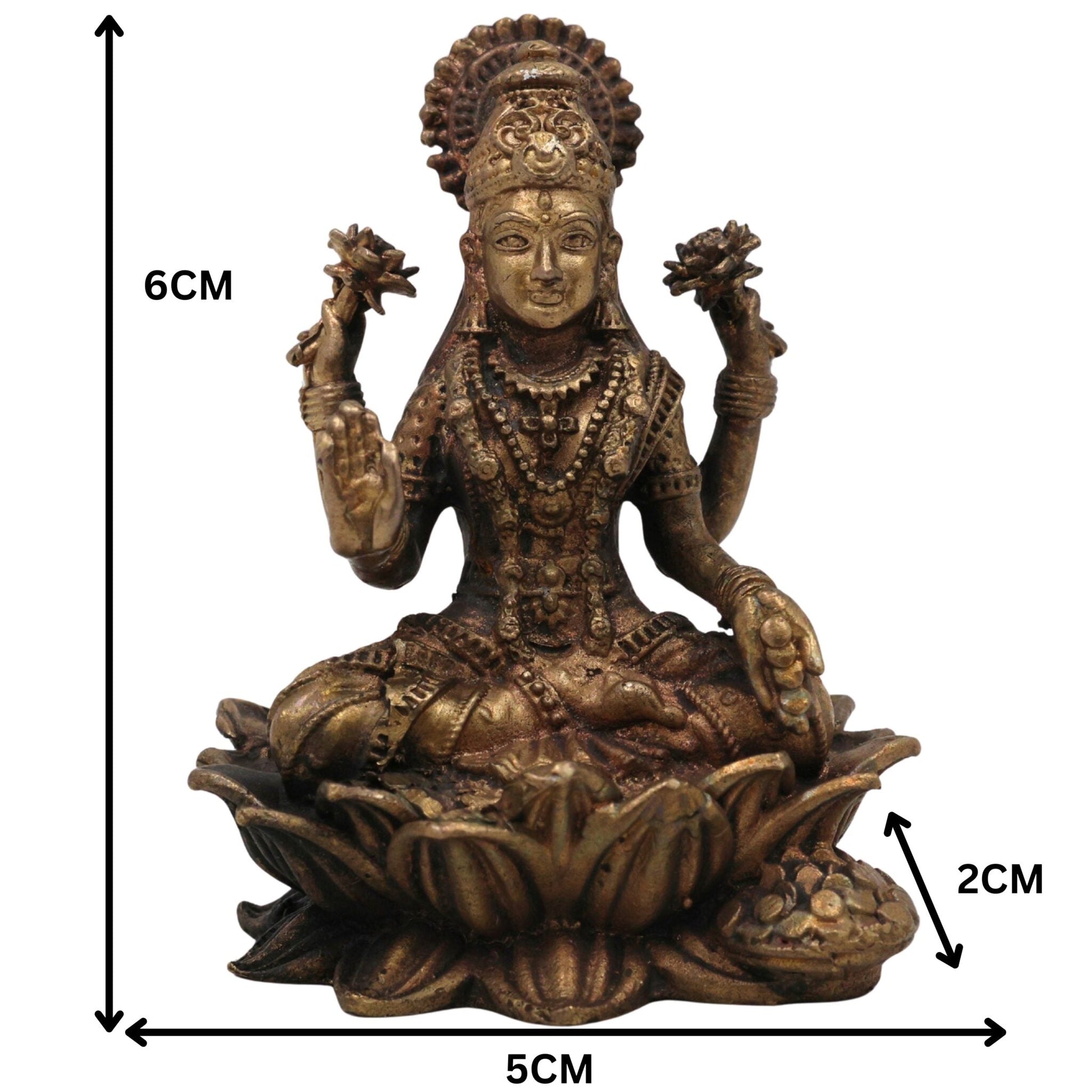 Brass Lakshmi Idol, Handcrafted Mahalakshmi Peetal Murti, Padmavati lakshmi Statue for Pooja & Home Decor, Gold, 2.5 Inch, 1 Piece