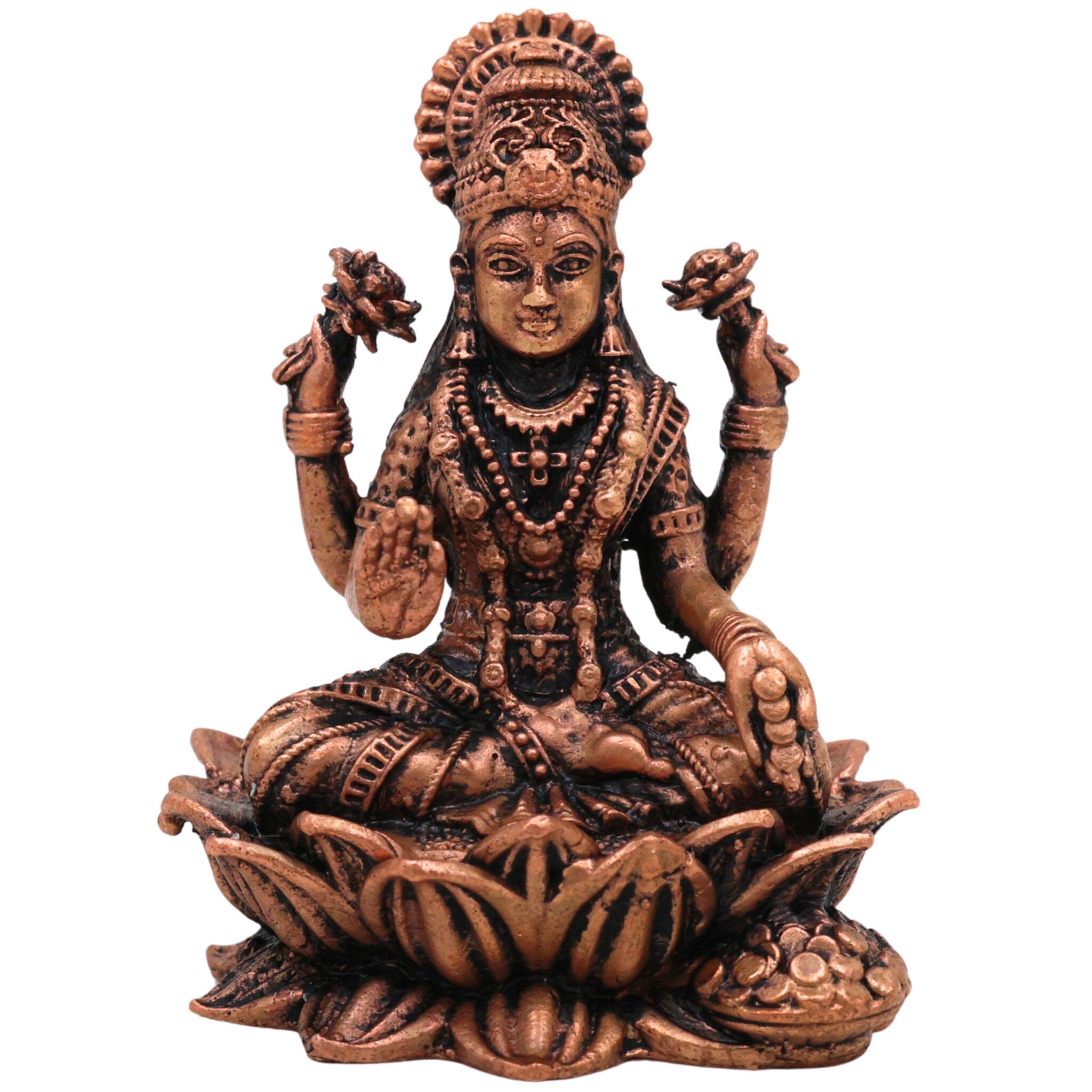 Copper Mahalakshmi Idol, Handcrafted Tamra Lakshmi Murti,Thamira Gajalakshmi Statue for Pooja, Varalakshmi Vratham & Home Decor, Brown, 2.5 Inch, 1 Piece