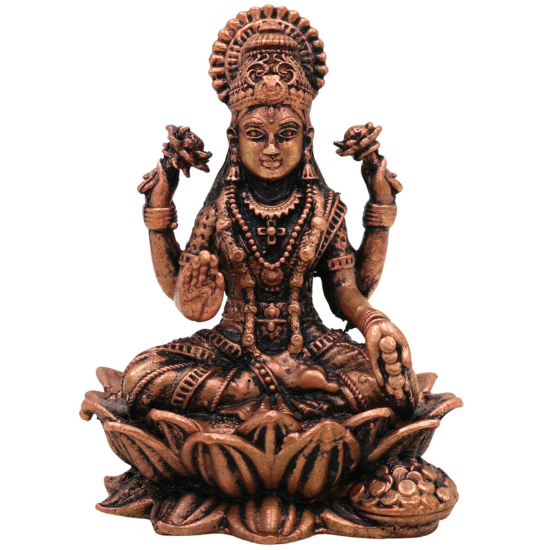 Copper Mahalakshmi Idol, Handcrafted Tamra Lakshmi Murti,Thamira Gajalakshmi Statue for Pooja, Varalakshmi Vratham & Home Decor, Brown, 2.5 Inch, 1 Piece