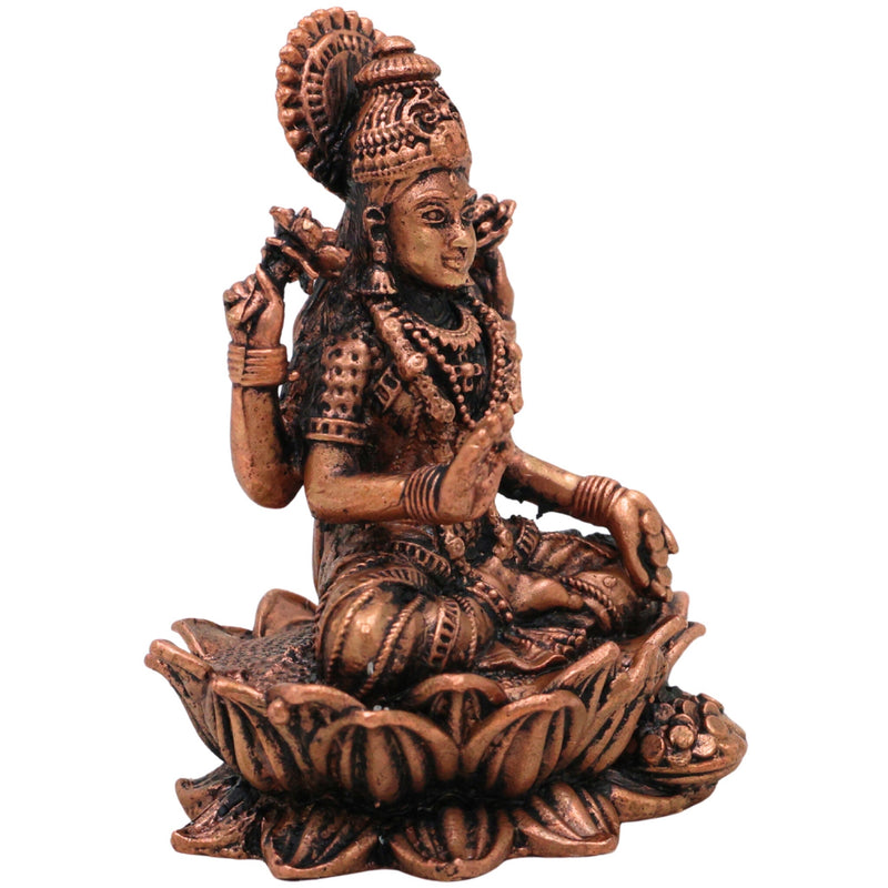 Copper Mahalakshmi Idol, Handcrafted Tamra Lakshmi Murti,Thamira Gajalakshmi Statue for Pooja, Varalakshmi Vratham & Home Decor, Brown, 2.5 Inch, 1 Piece