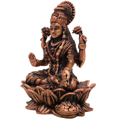 Copper Mahalakshmi Idol, Handcrafted Tamra Lakshmi Murti,Thamira Gajalakshmi Statue for Pooja, Varalakshmi Vratham & Home Decor, Brown, 2.5 Inch, 1 Piece
